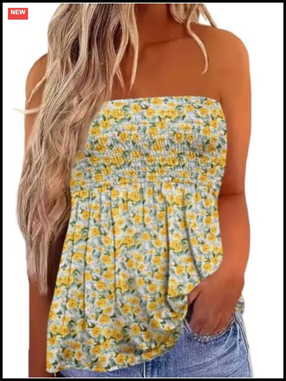 Flowy Pleated Strapless Tube Top Cute Beach Coverup Summer Tank